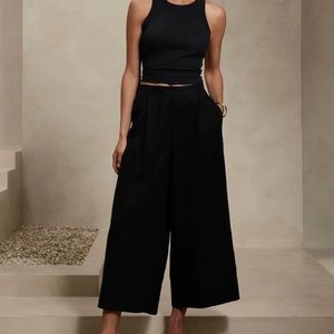 BNWT Linen Blend Cropped Wide Leg Pants Black XXS